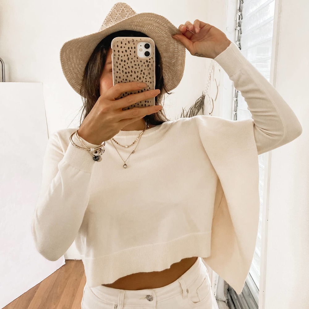 Zara Ivory Cropped Cape Sleeve Sweater